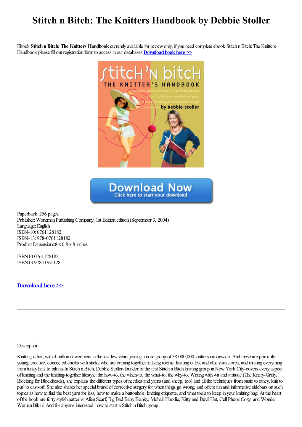 Download Ebook Stitch N Bitch: the Knitters Handbook by Debbie Stoller