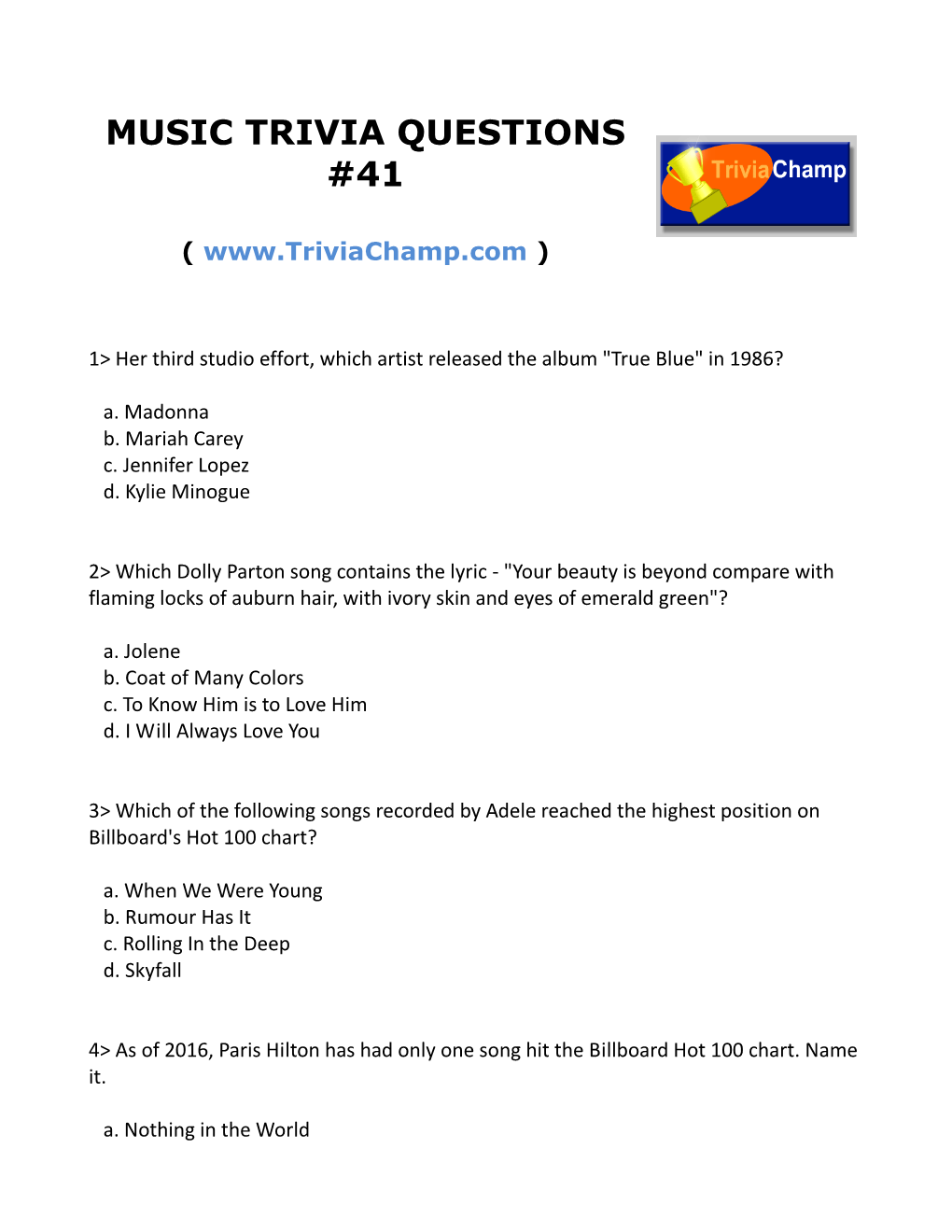 Music Trivia Questions #41