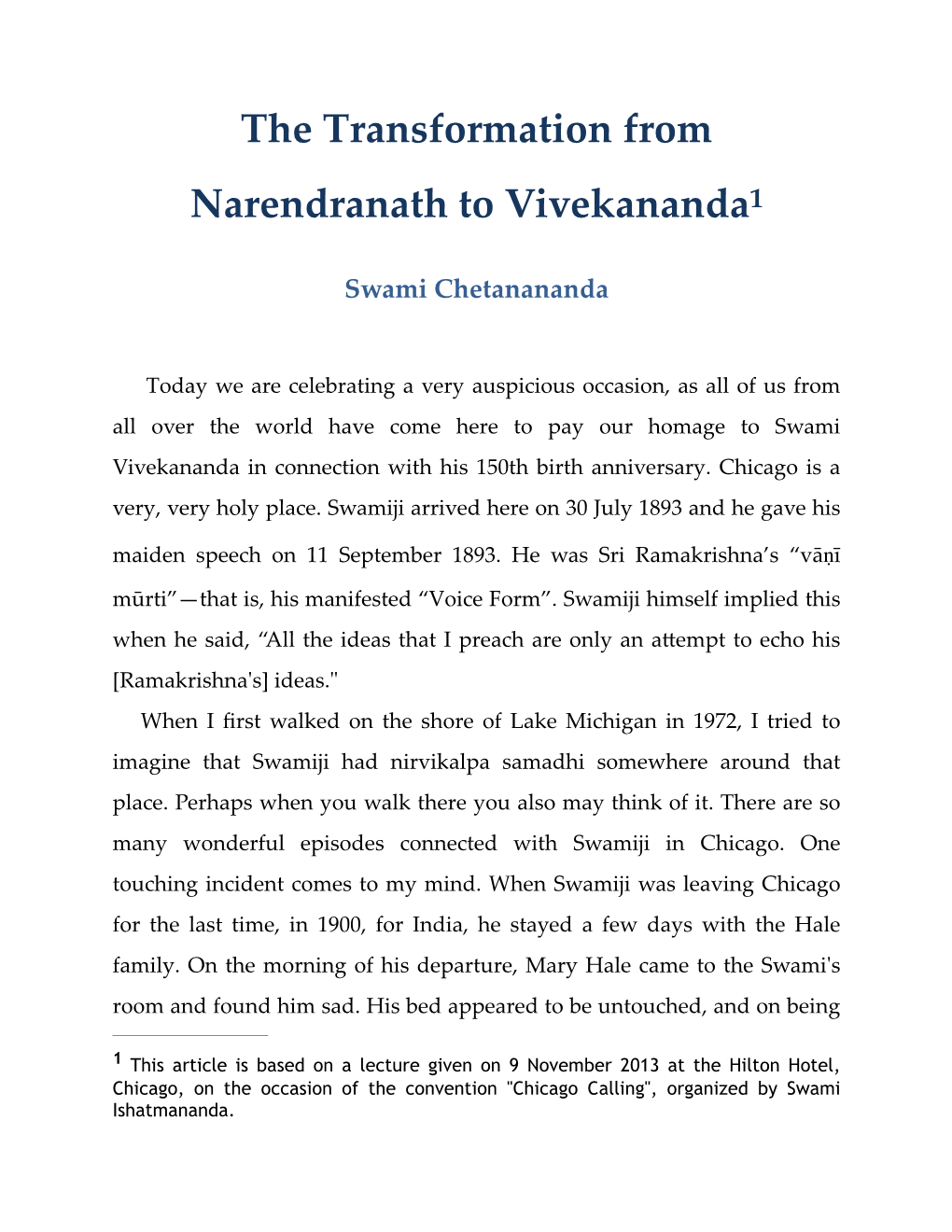 Transformation from Narendranath to Vivekananda’