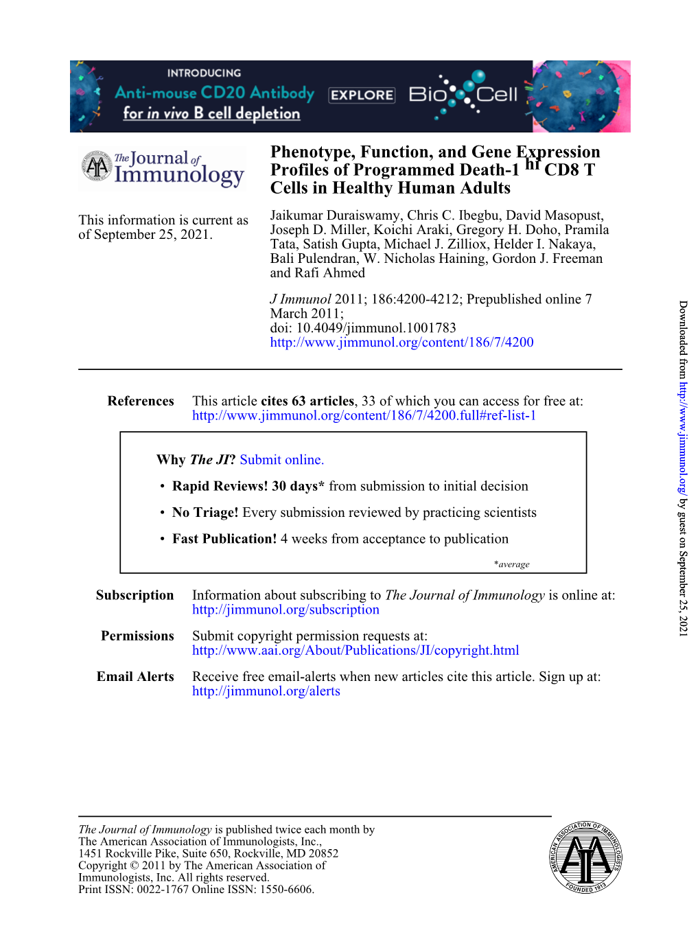 Cells in Healthy Human Adults CD8 T Hi Profiles of Programmed Death-1