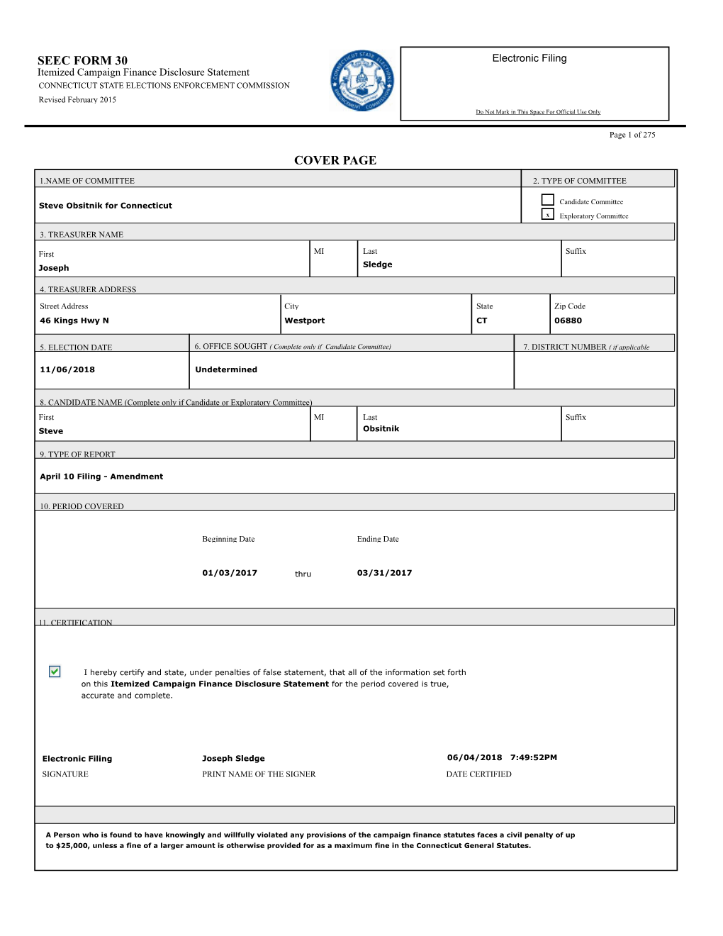 Seec Form 30 Cover Page