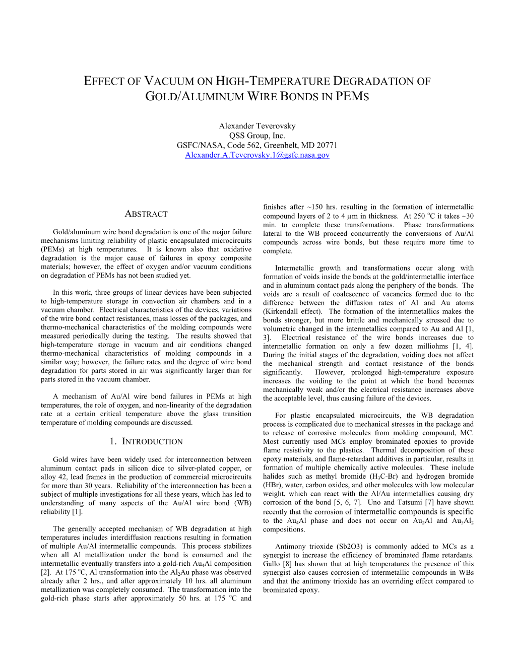 Effect of Vacuum on High-Temperature Degradation of Gold/Aluminum Wire Bonds in Pems