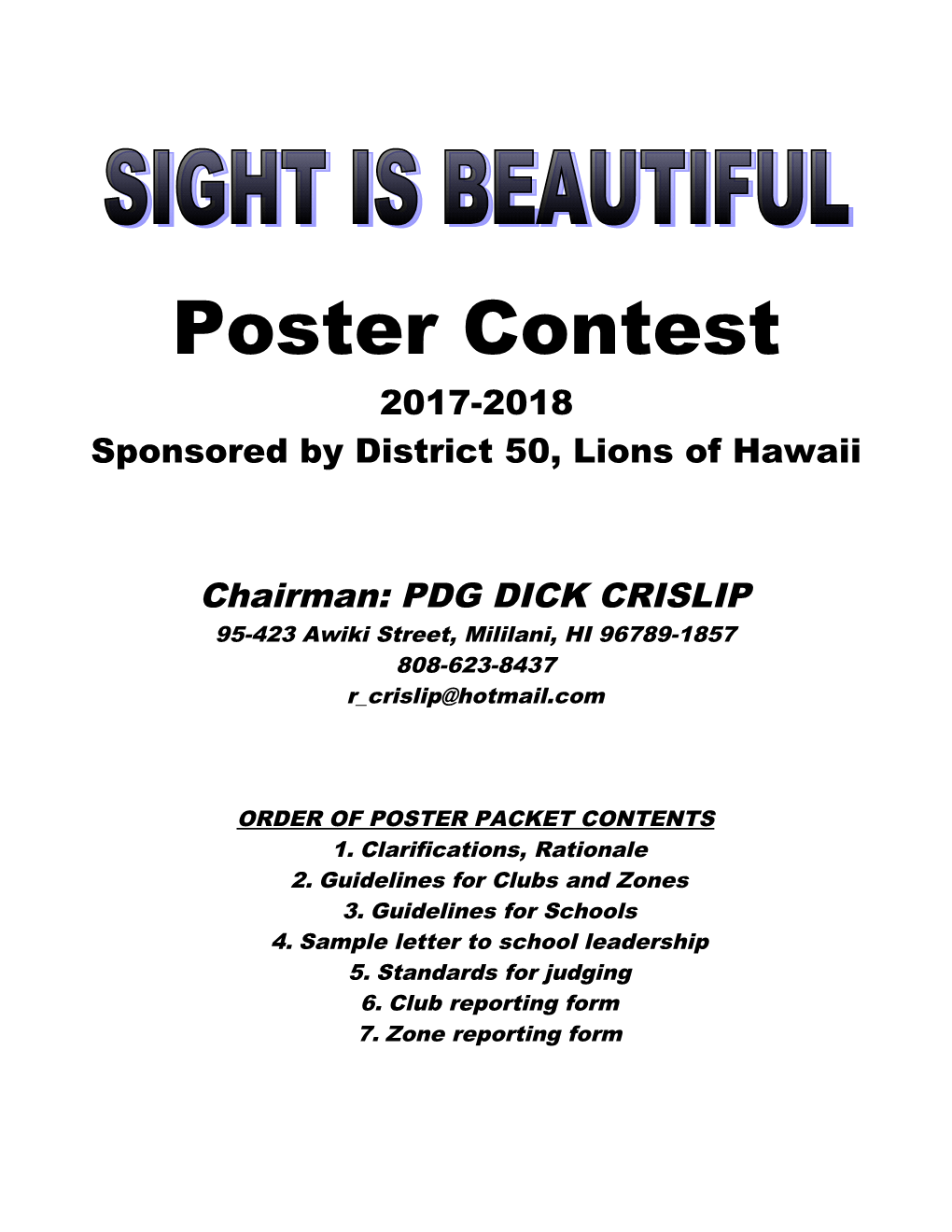 Sponsored by District 50, Lions of Hawaii