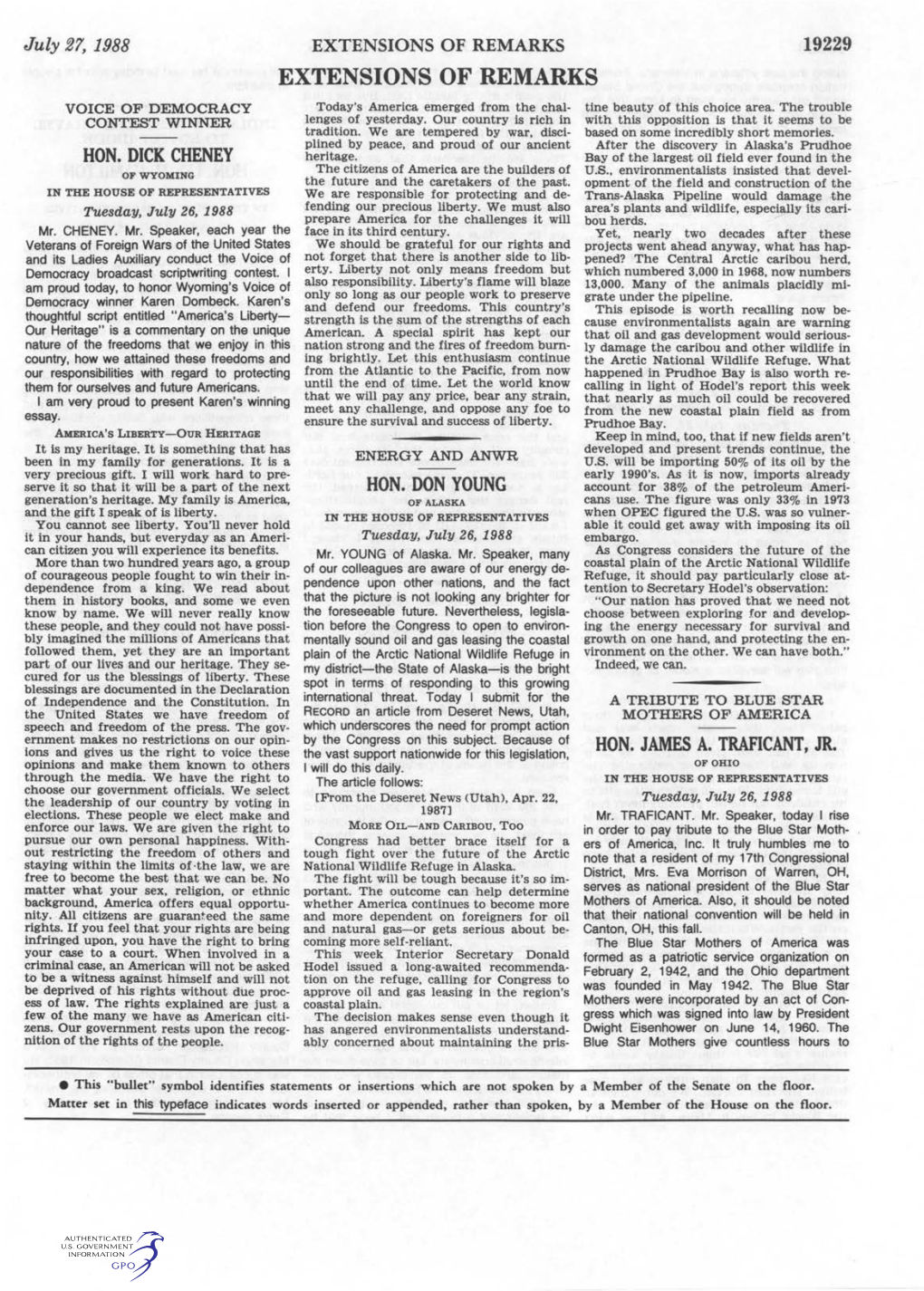 EXTENSIONS of REMARKS 19229 EXTENSIONS of REMARKS VOICE of DEMOCRACY Today's America Emerged from the Chal­ Tine Beauty of This Choice Area