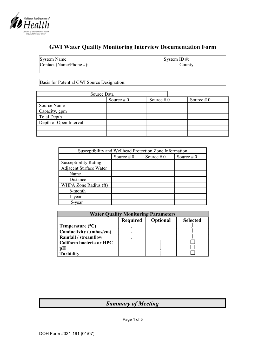 GWI Water Quality Sampling Interview Format