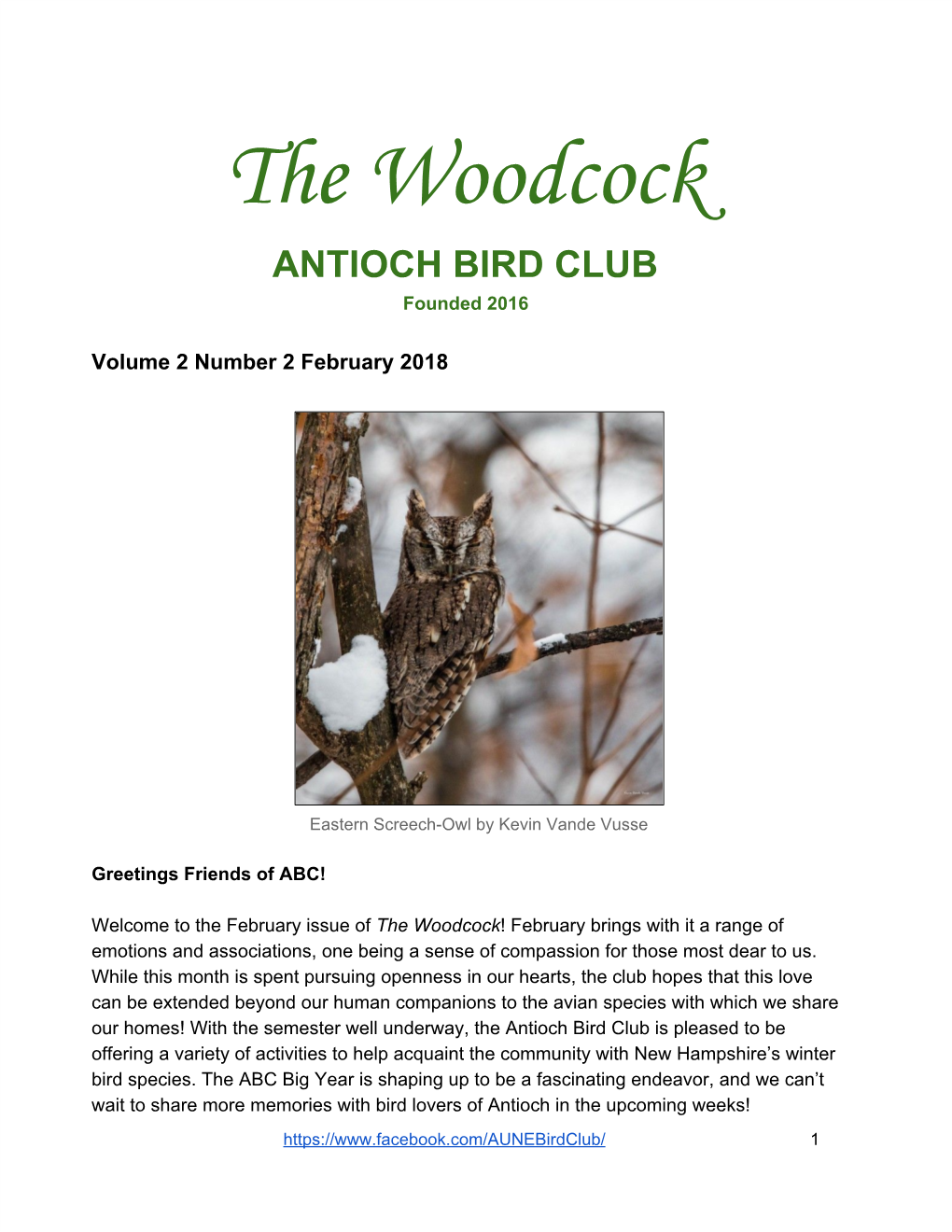 The Woodcock ANTIOCH BIRD CLUB Founded 2016