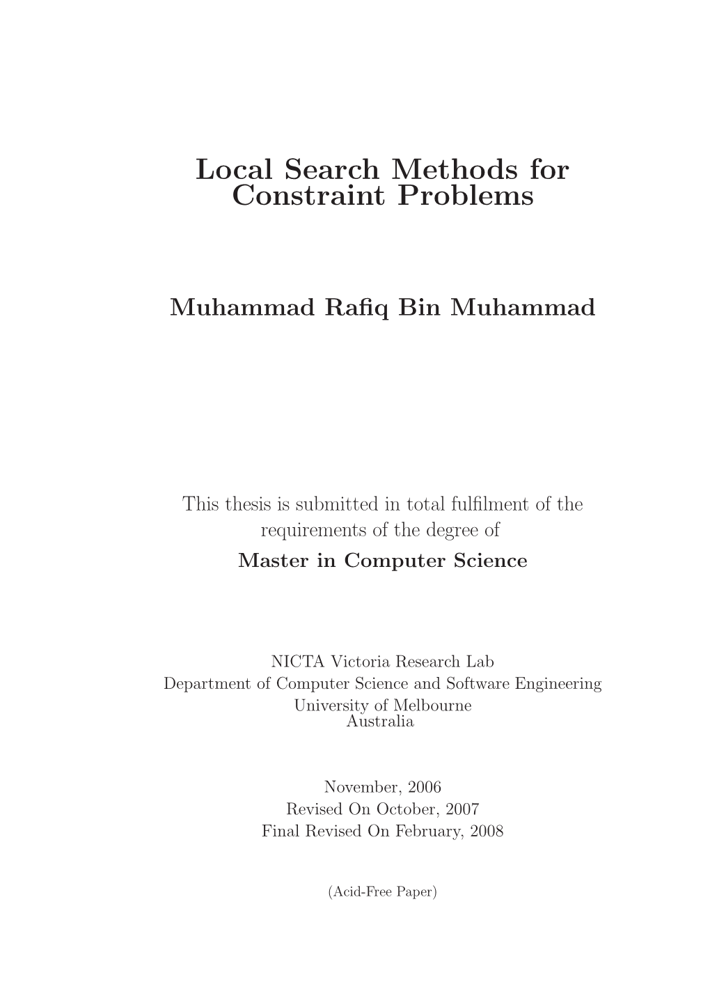 Local Search Methods for Constraint Problems