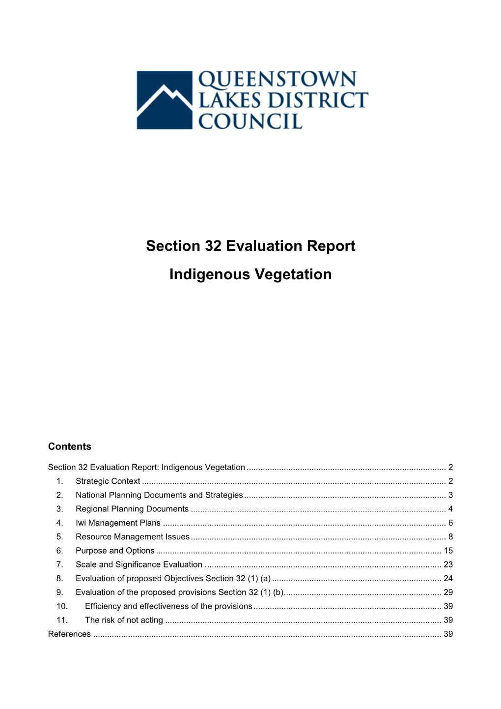 Section 32 Evaluation Report Indigenous Vegetation