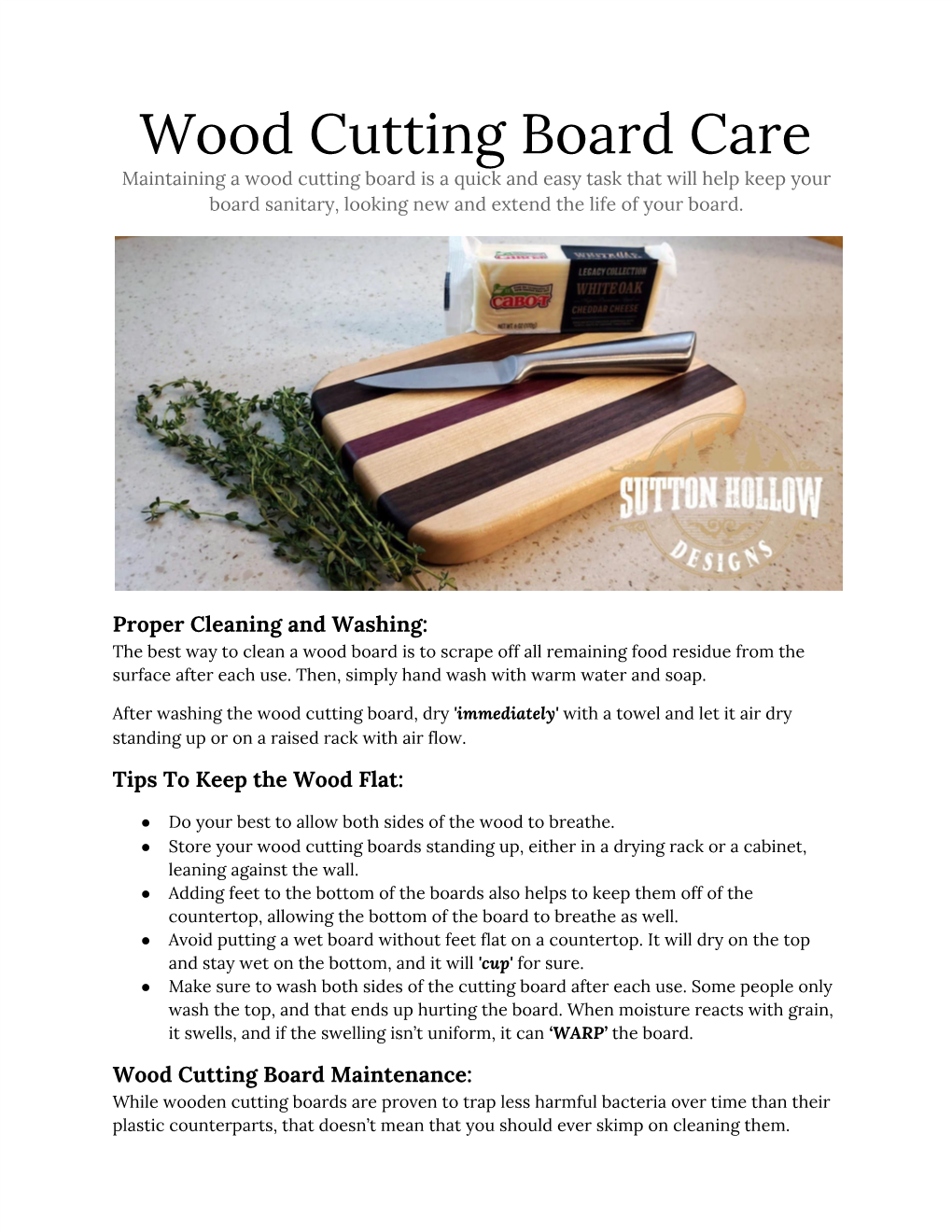 Wood Cutting Board Care