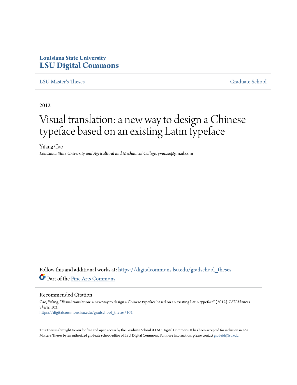 Visual Translation: a New Way to Design a Chinese Typeface Based