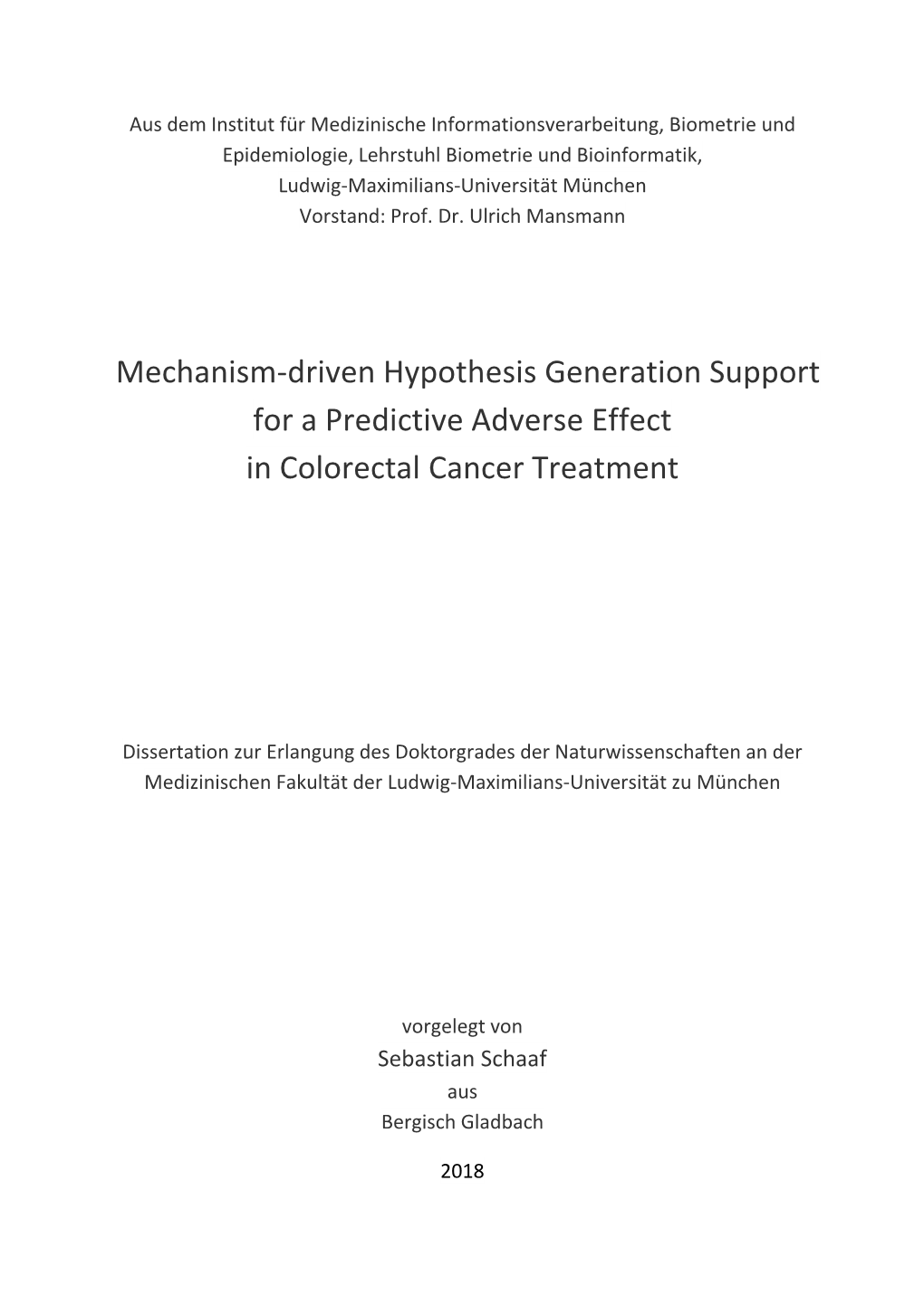 Mechanism-Driven Hypothesis Generation Support for a Predictive Adverse Effect in Colorectal Cancer Treatment