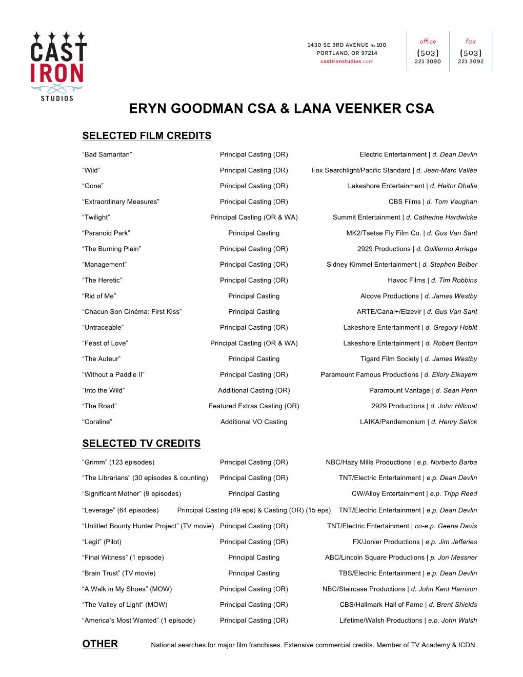 CIS Film & TV CV 2016-12