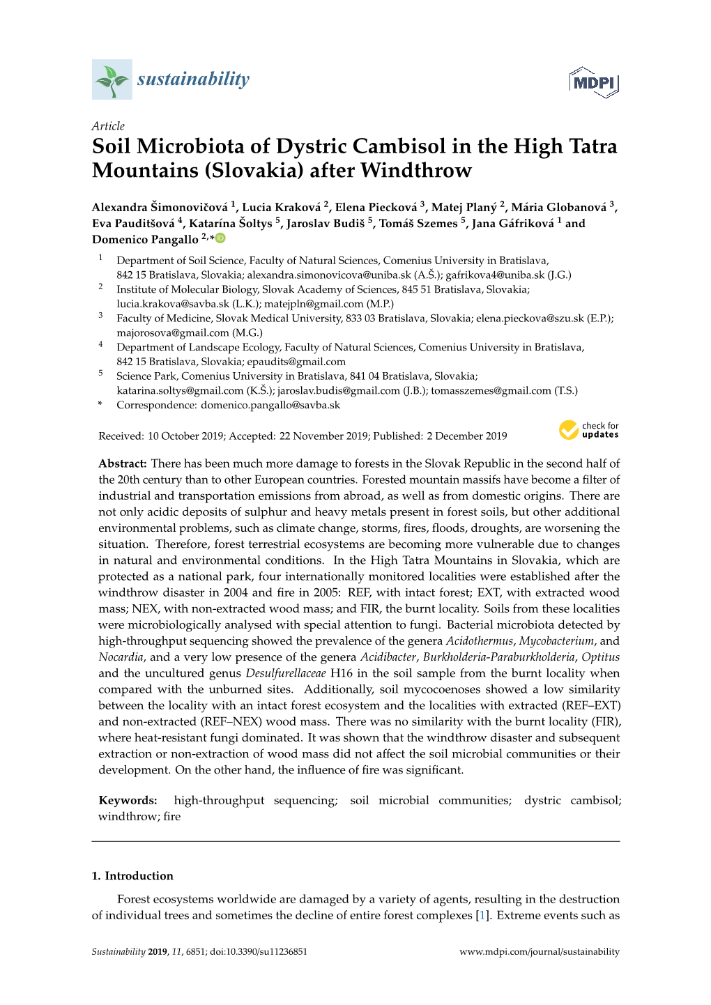 Soil Microbiota of Dystric Cambisol in the High Tatra Mountains (Slovakia) After Windthrow