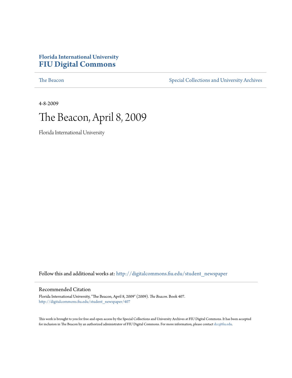 The Beacon, April 8, 2009 Florida International University