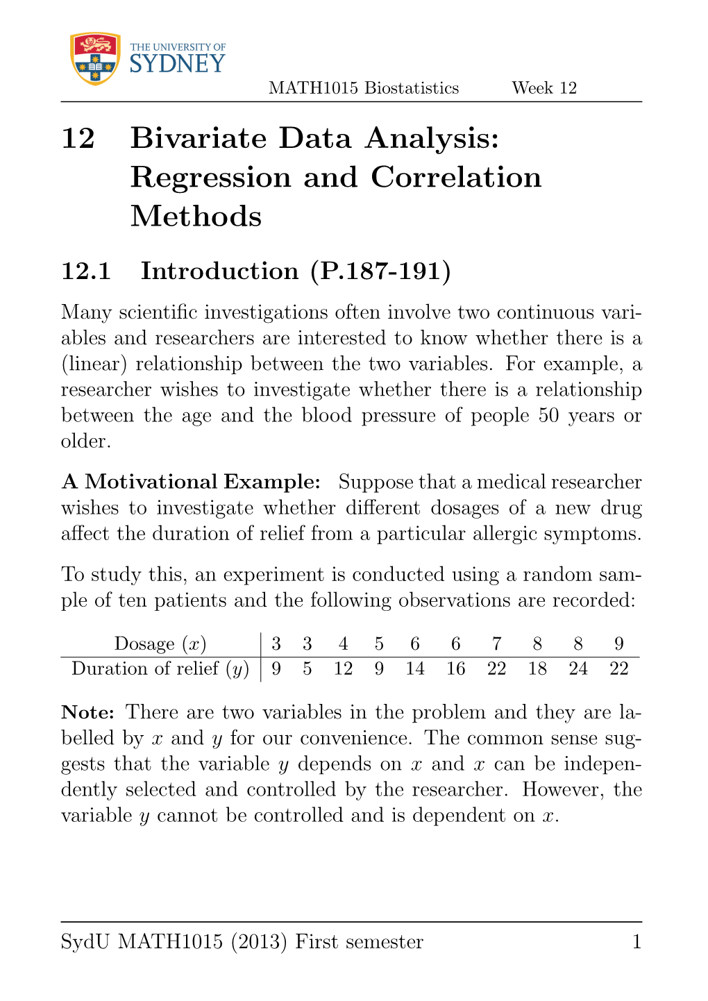 12 Bivariate Data Analysis: Regression and Correlation Methods