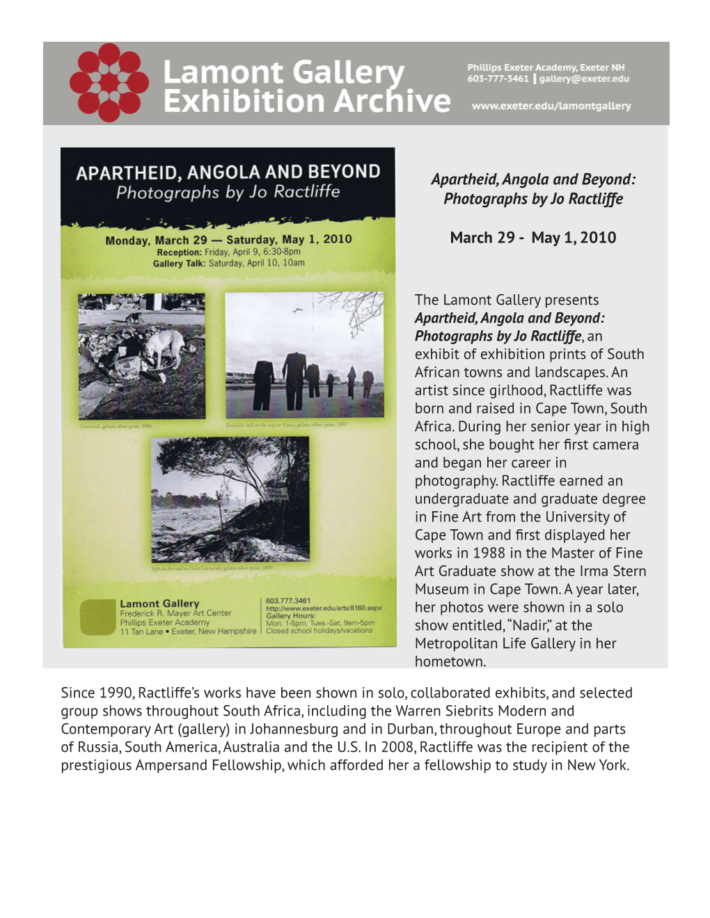 Apartheid, Angola and Beyond: Photographs by Jo Ractliffe March 29
