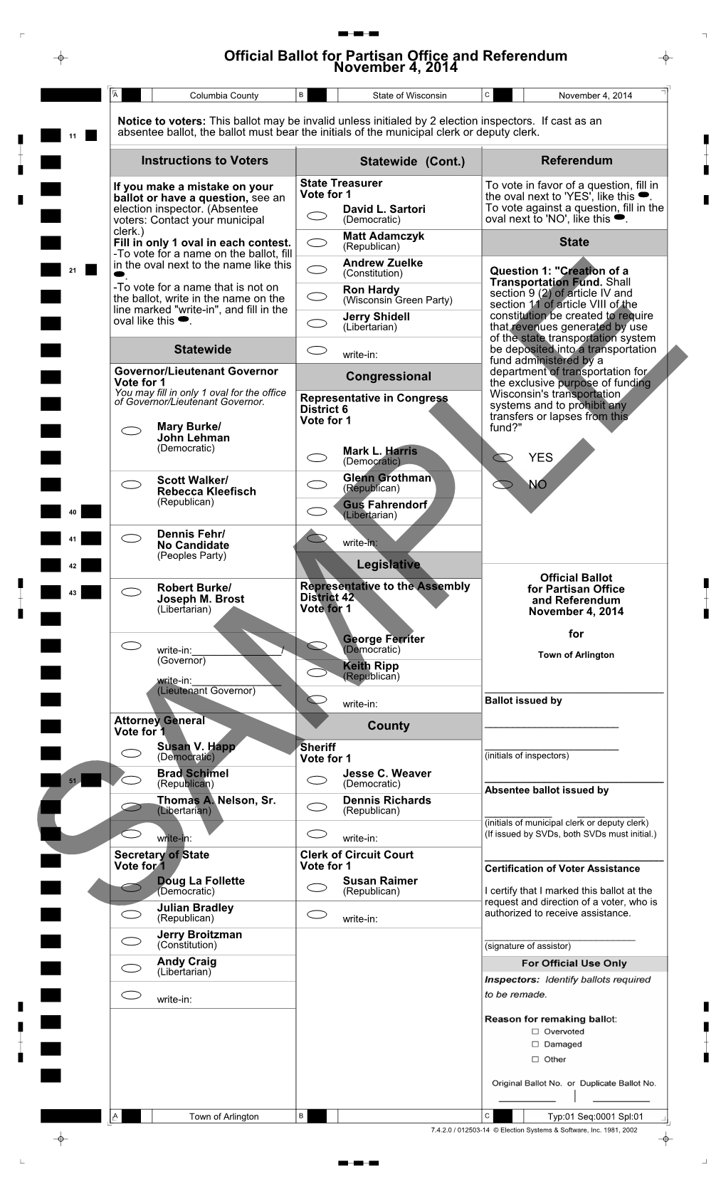 Official Ballot for Partisan Office and Referendum November 4, 2014