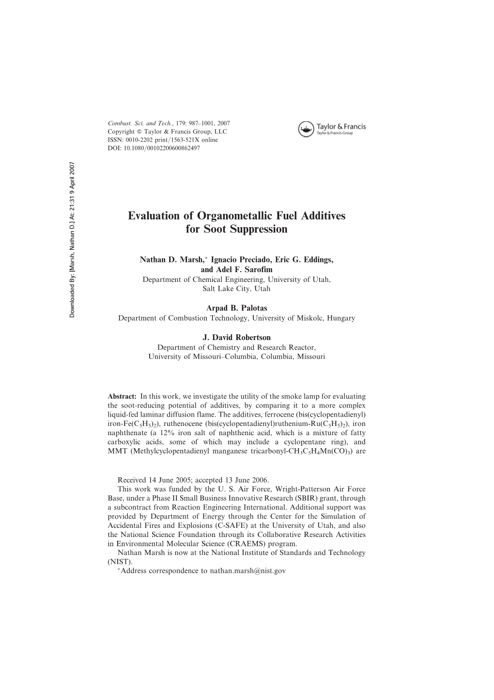 Evaluation of Organometallic Fuel Additives for Soot Suppression