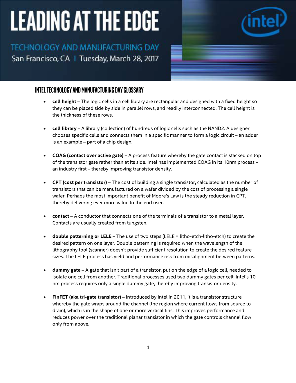 Intel Technology and Manufacturing Day Glossary