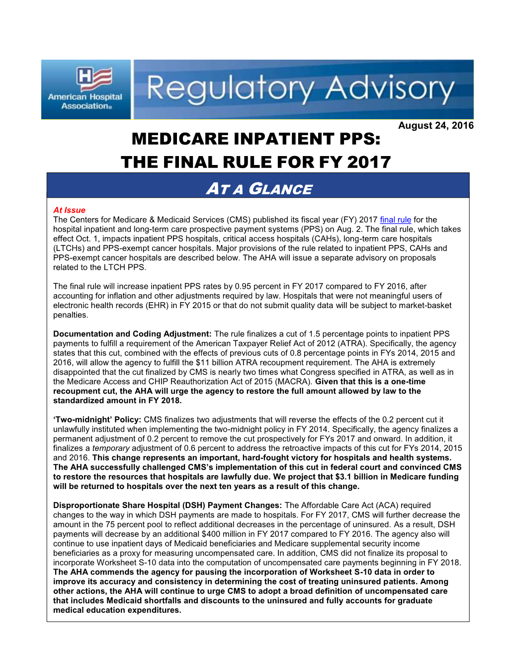 Medicare Inpatient Pps: the Final Rule for Fy 2017