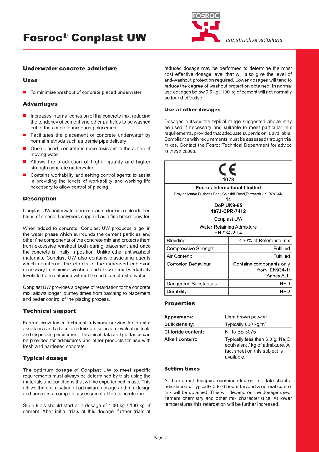 Fosroc® Conplast UW