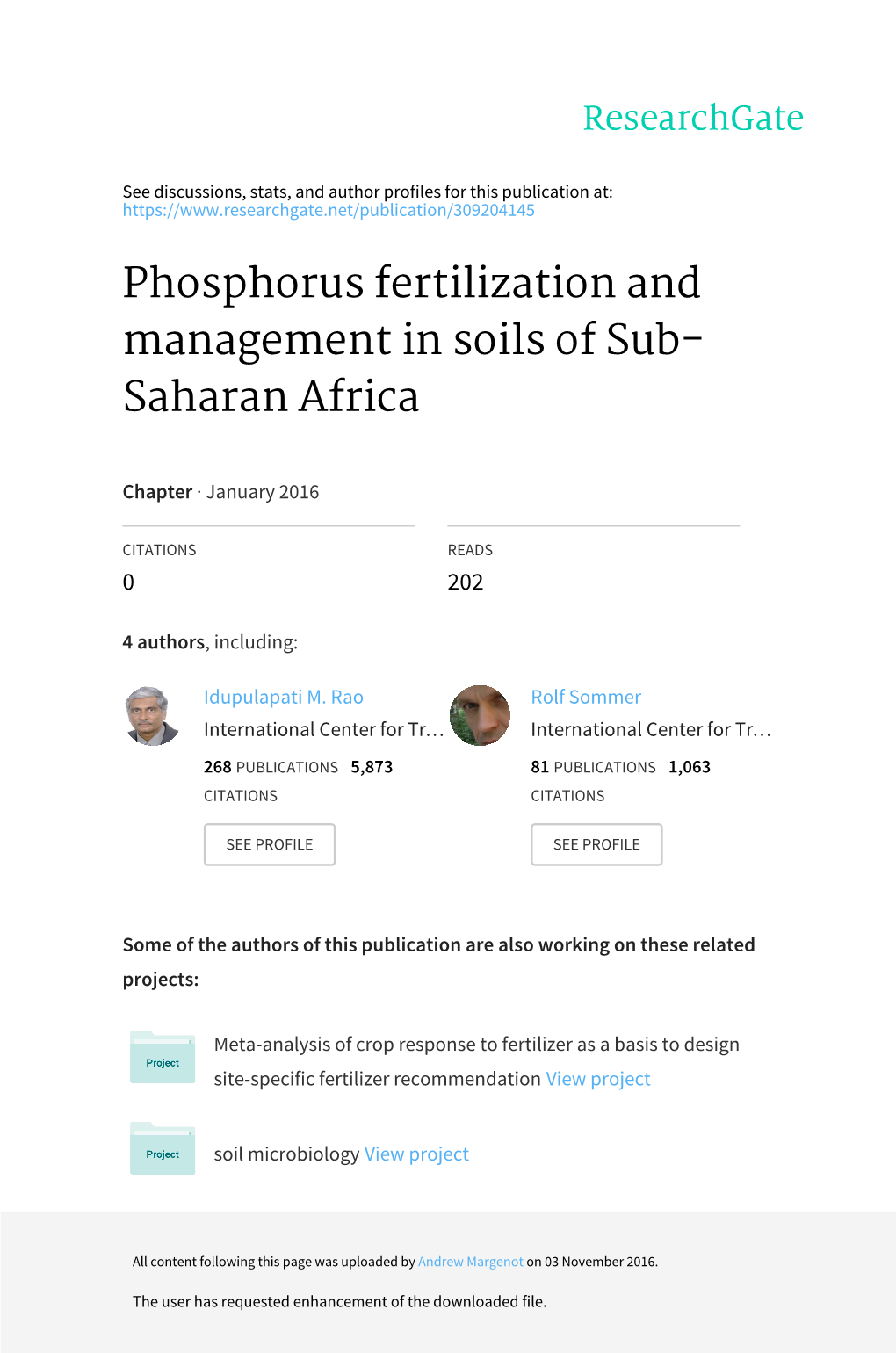 Phosphorus Fertilization and Management in Soils of Sub- Saharan Africa