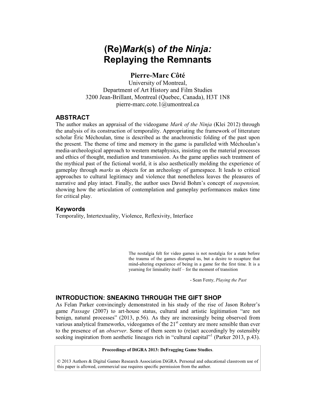 Digra Conference Publication Format