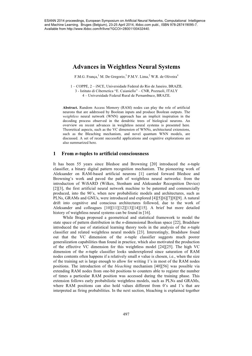 Advances in Weightless Neural Systems