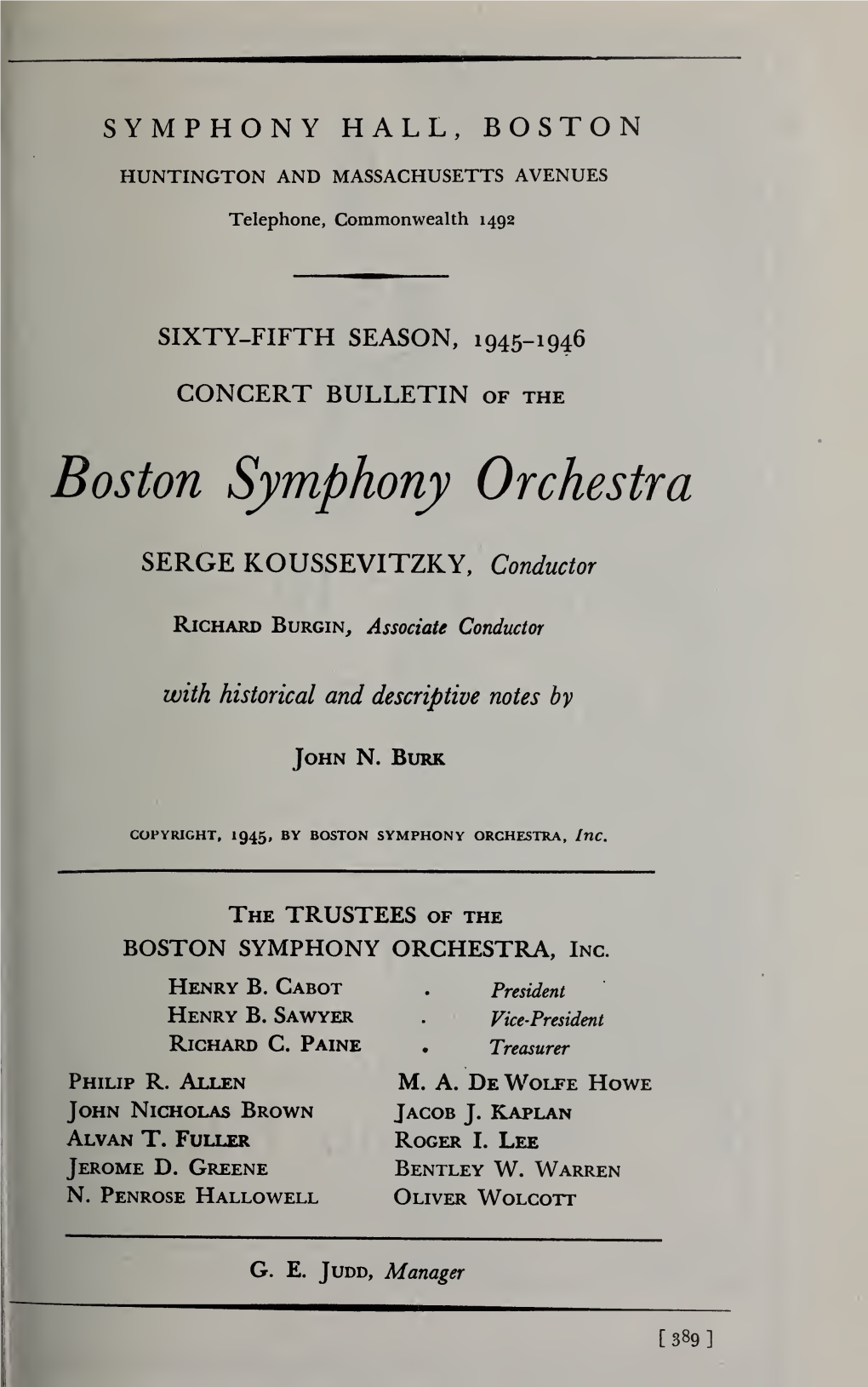 Boston Symphony Orchestra Concert Programs, Season 65,1945-1946