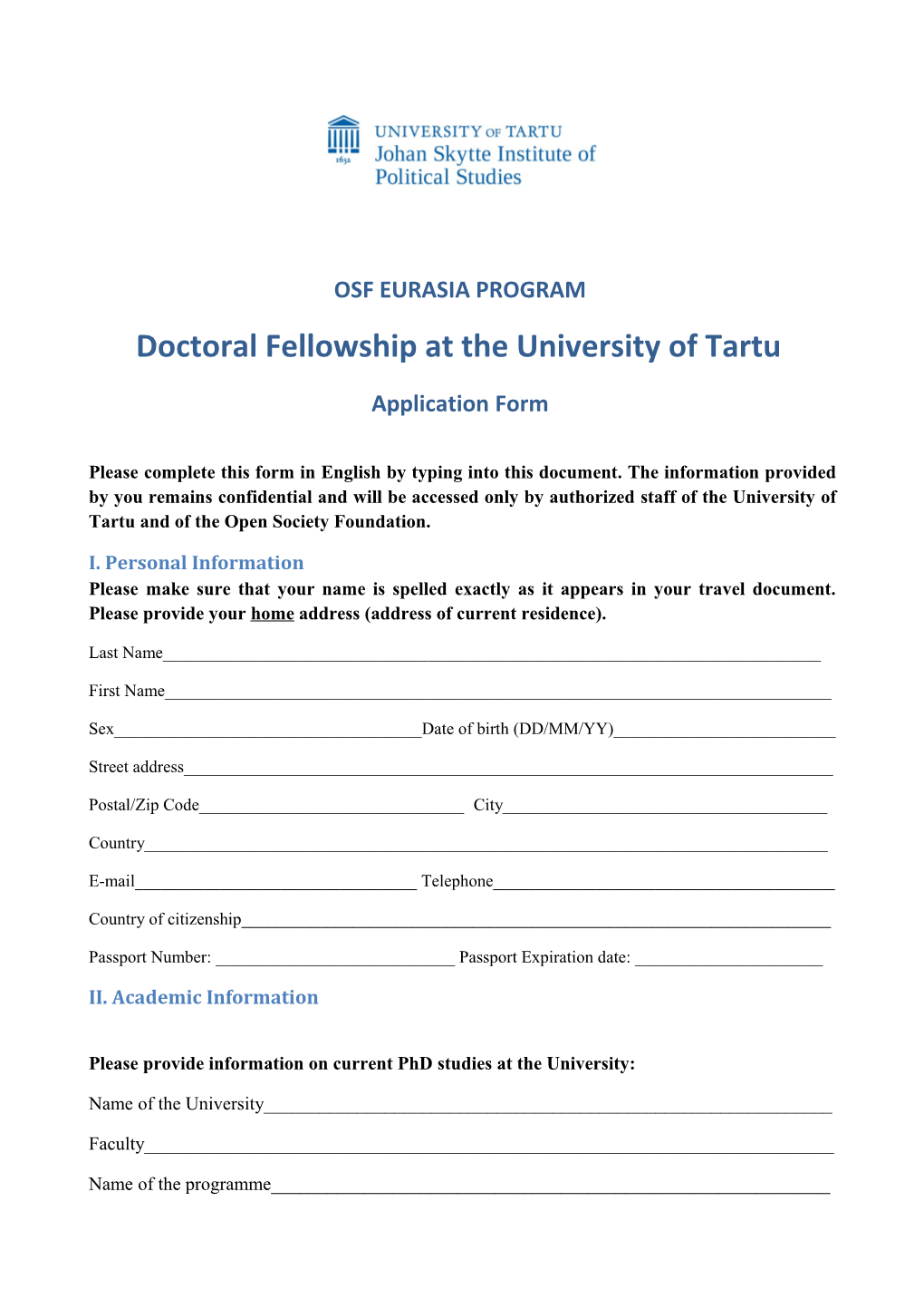 Doctoral Fellowship at the University of Tartu