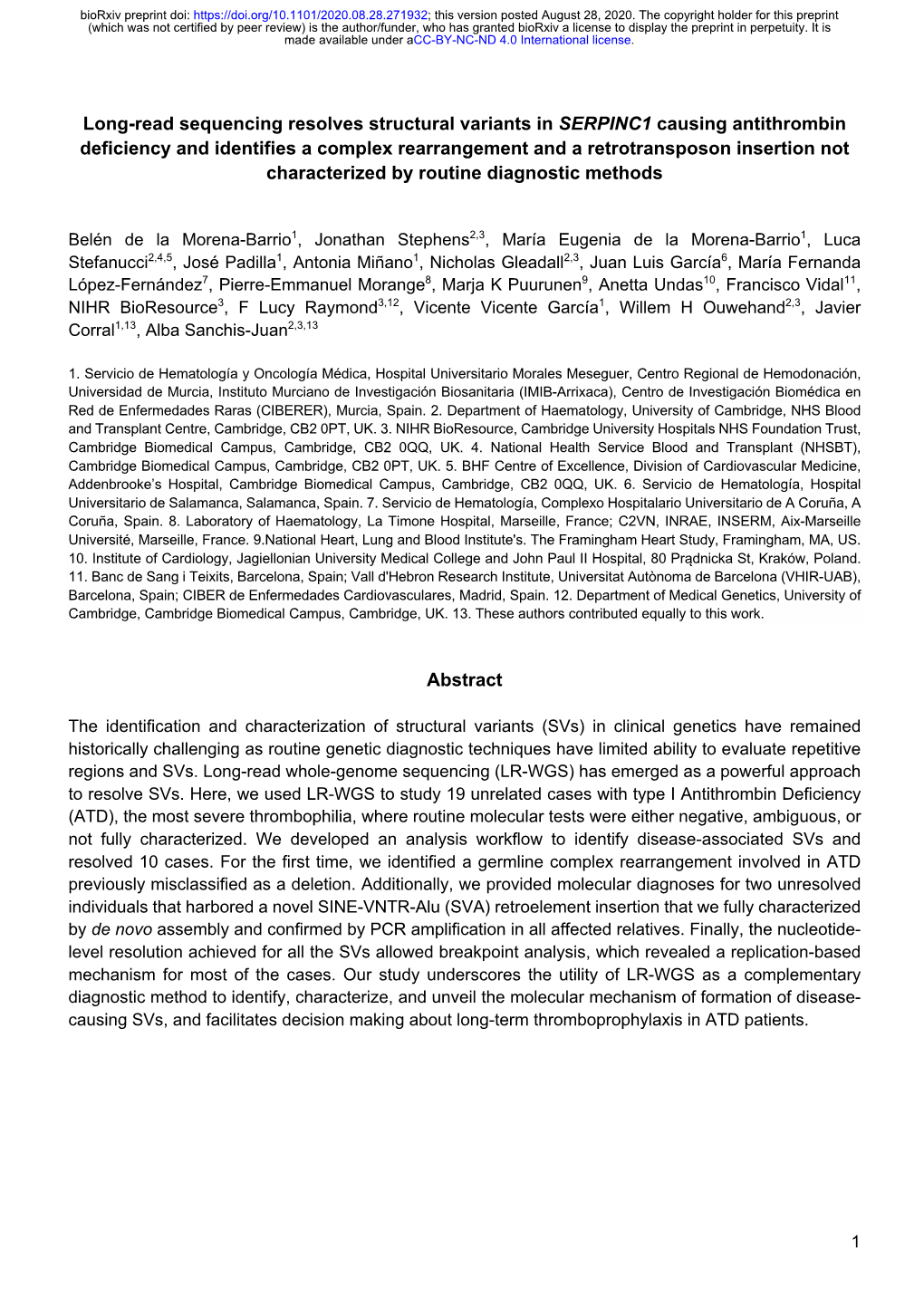 Long-Read Sequencing Resolves Structural Variants in SERPINC1