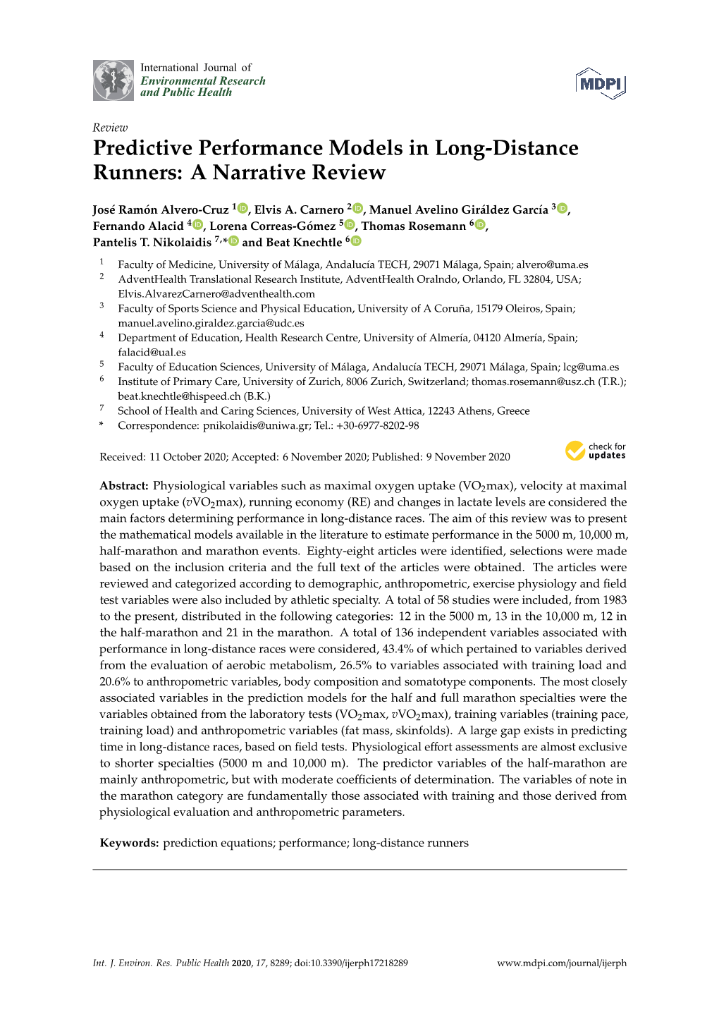 Predictive Performance Models in Long-Distance Runners: a Narrative Review