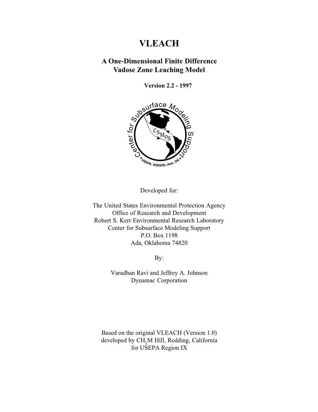 VLEACH: a One-Dimensional Finite Difference Vadose Zone Leaching