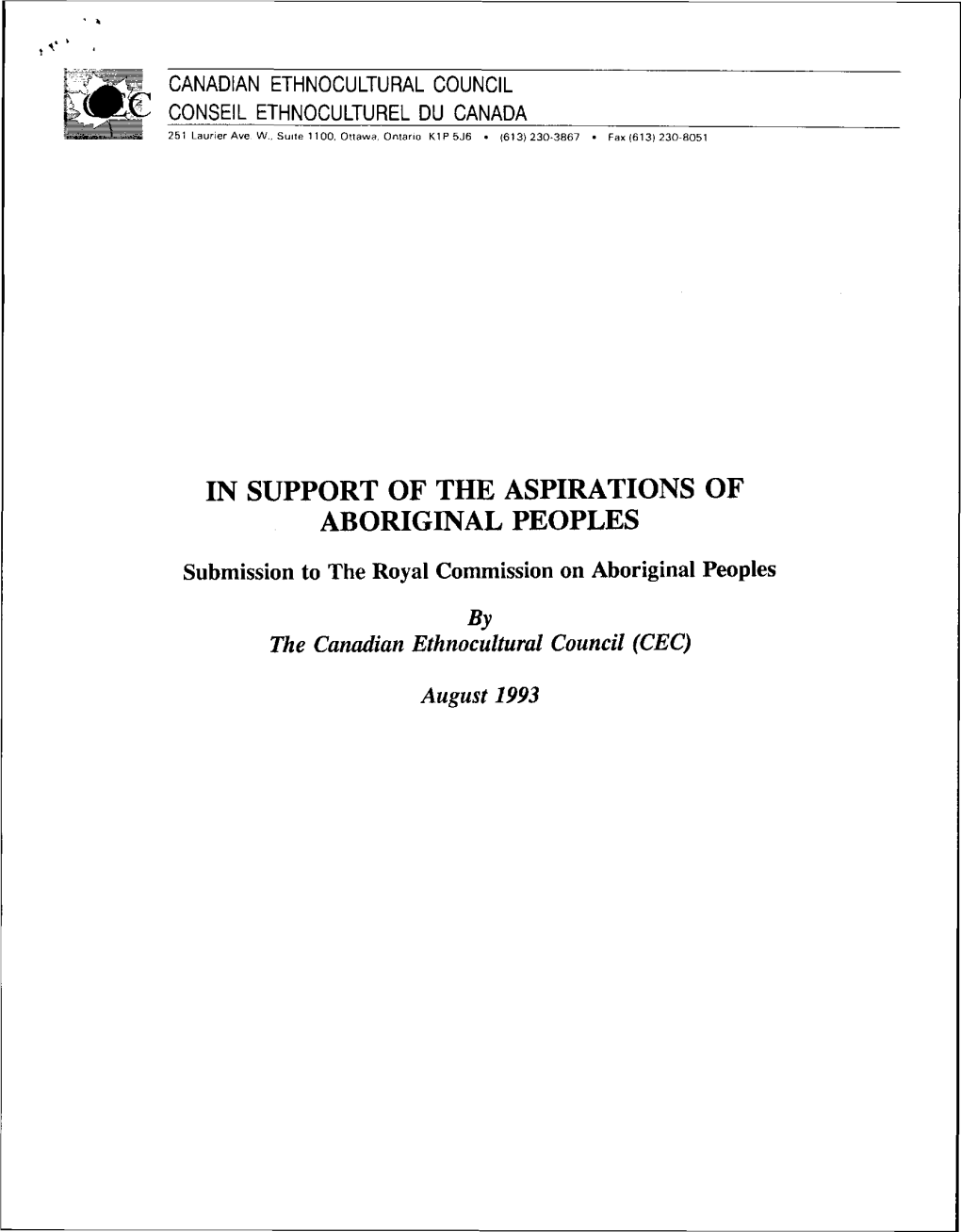 In Support of the Aspirations of Aboriginal Peoples