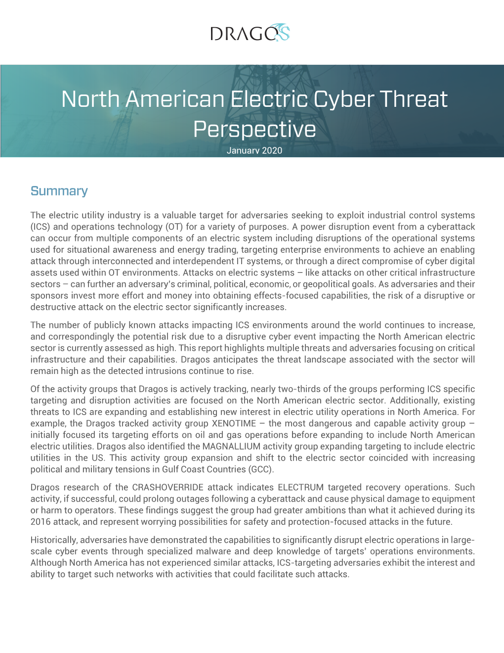 North American Electric Cyber Threat Perspective January 2020