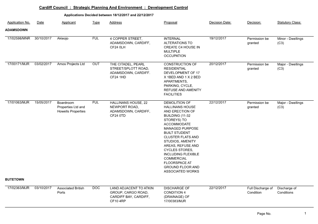 Cardiff Council : Strategic Planning and Environment : Development Control