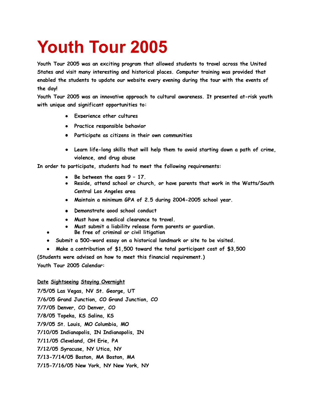 Youth Tour 2005