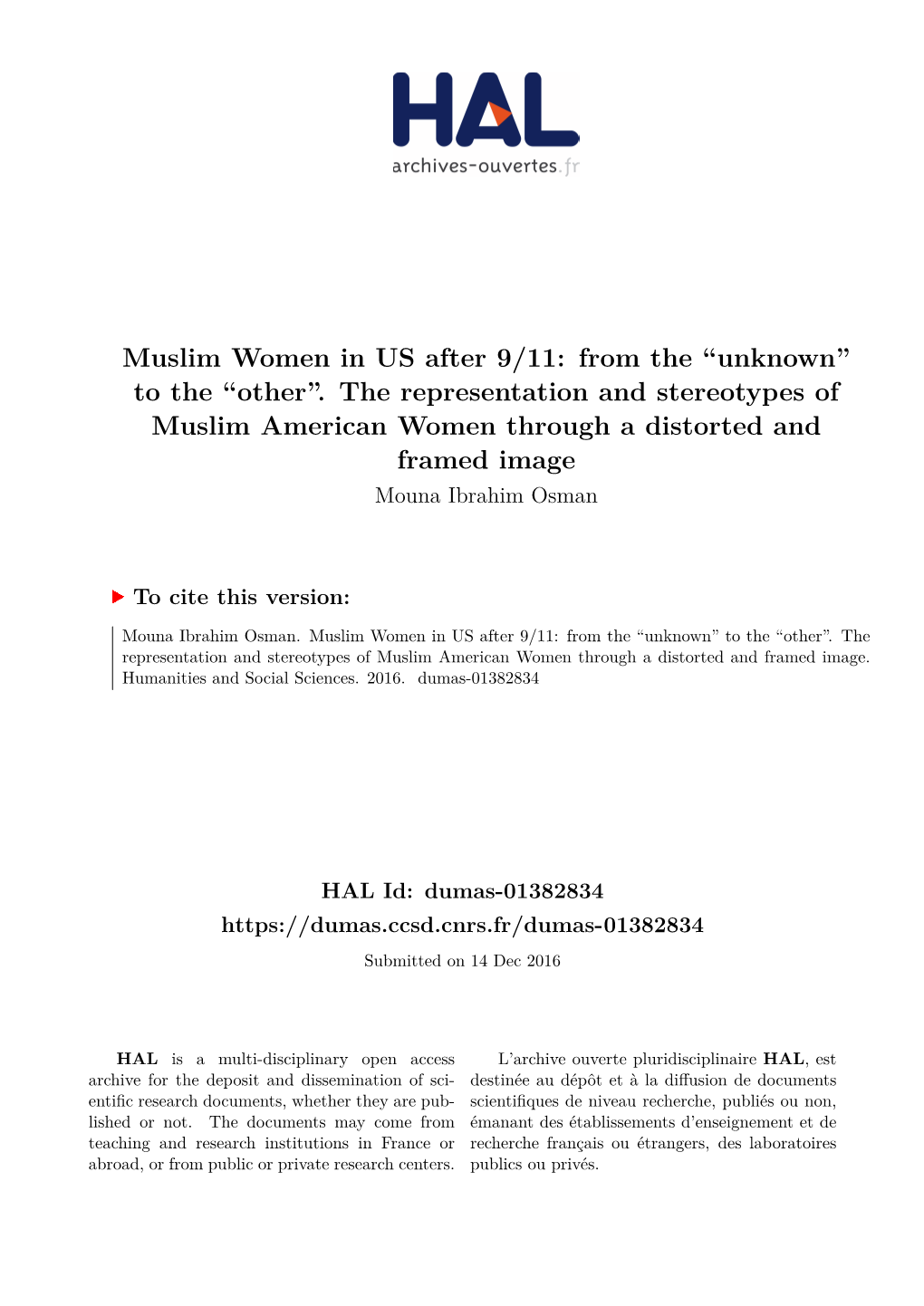 Muslim Women in US After 9/11: from the ``Unknown