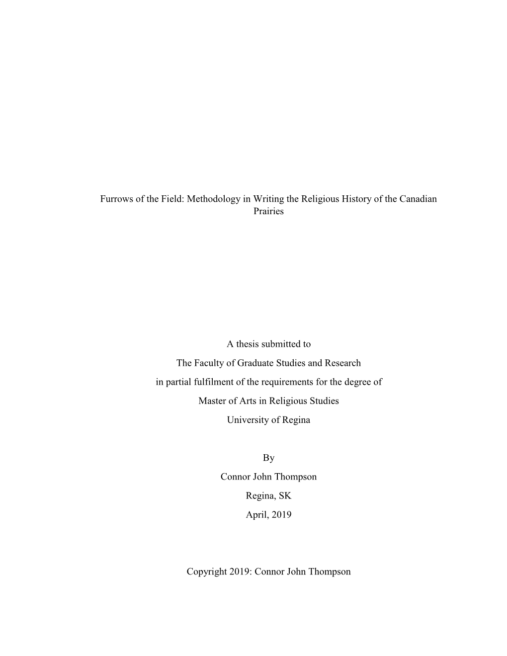 Furrows of the Field: Methodology in Writing the Religious History of the Canadian Prairies