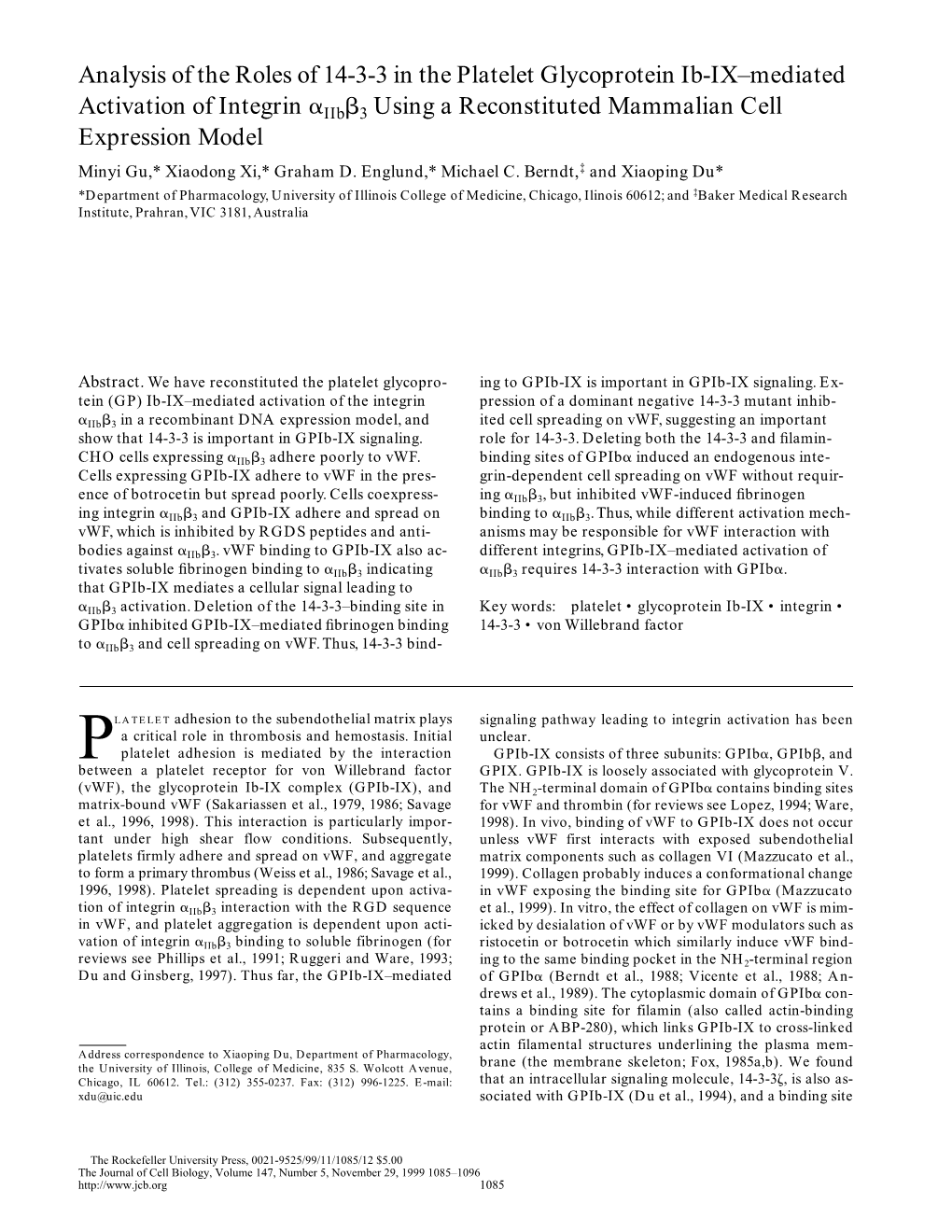 Analysis of the Roles of 14-3-3 in the Platelet Glycoprotein Ib-IX–Mediated