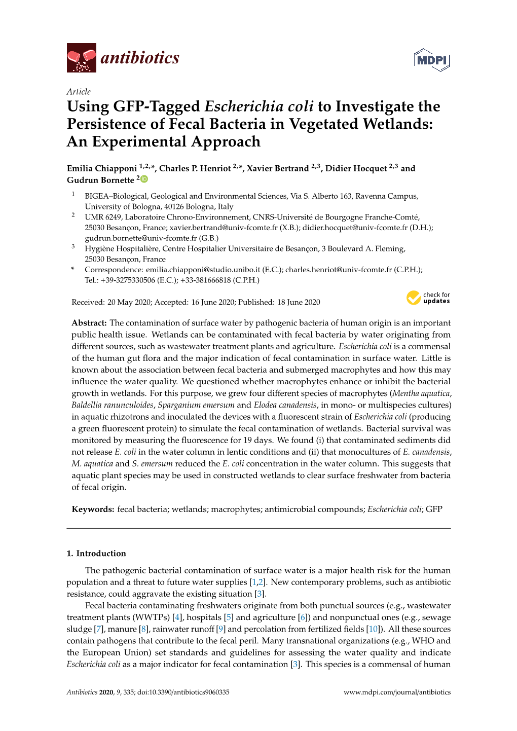 Using GFP-Tagged Escherichia Coli to Investigate the Persistence of Fecal Bacteria in Vegetated Wetlands: an Experimental Approach