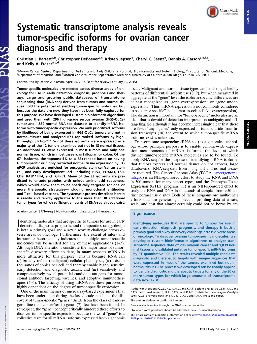 Systematic Transcriptome Analysis Reveals Tumor-Specific Isoforms For