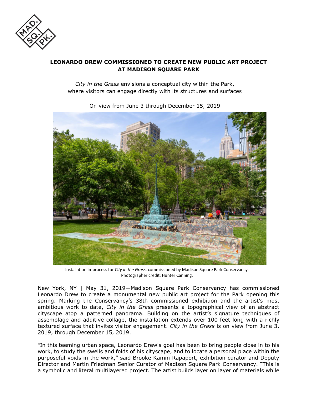 Leonardo Drew Commissioned to Create New Public Art Project at Madison Square Park