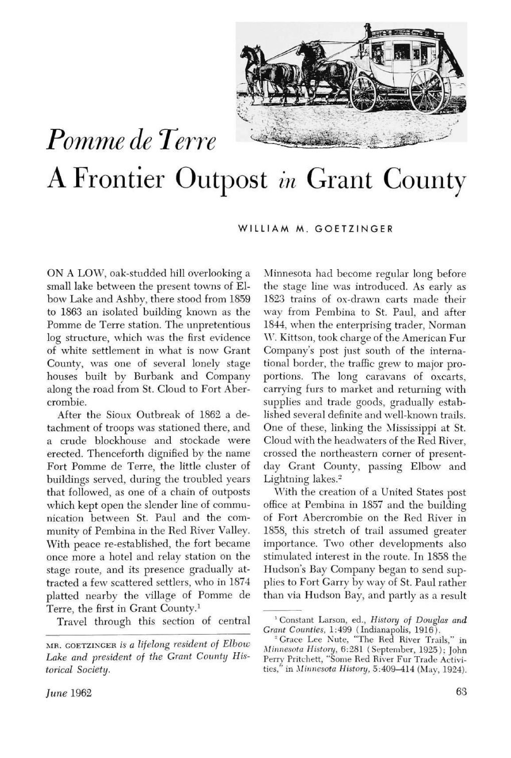 Pomme De Terre, a Frontier Outpost in Grant County