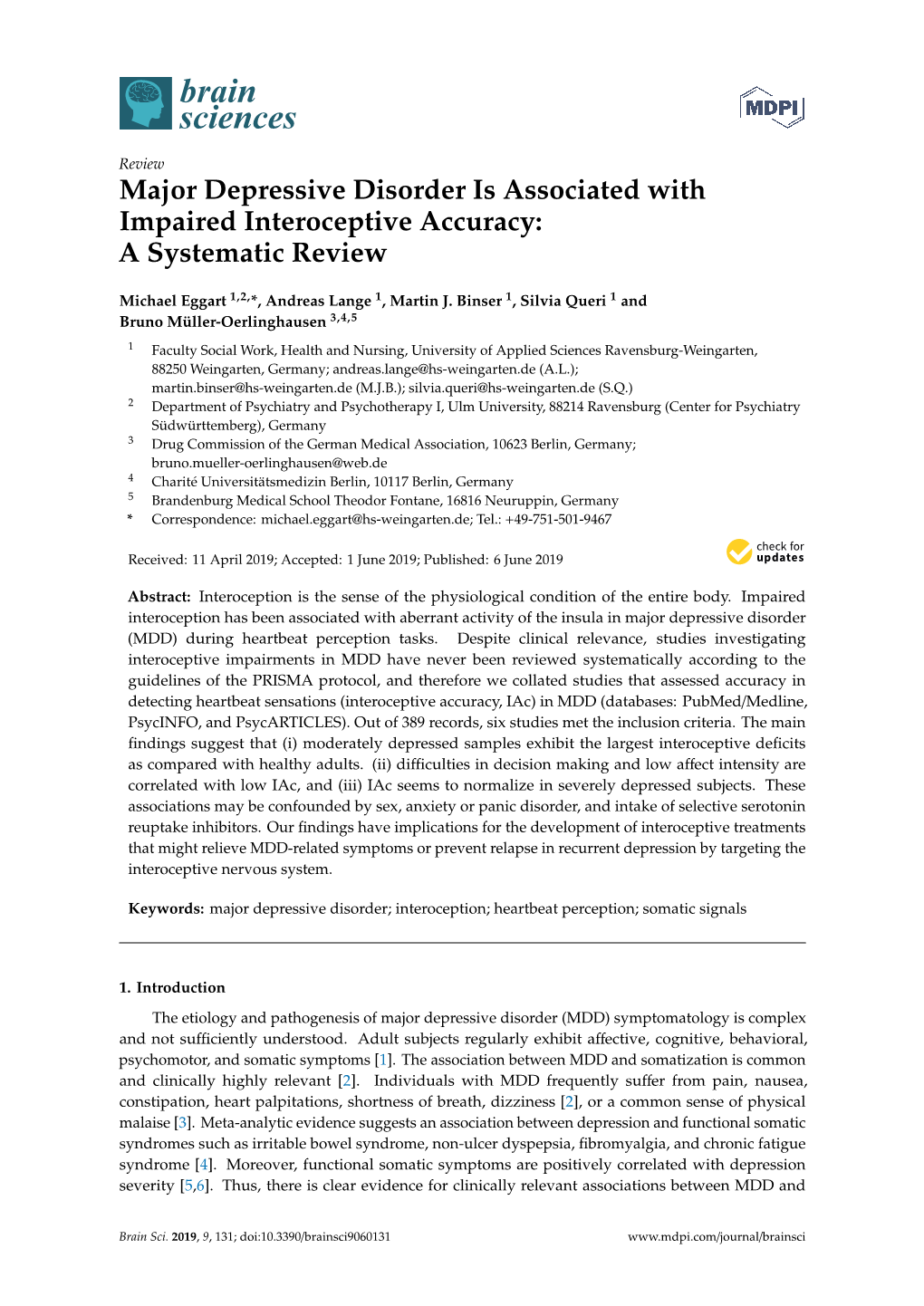 Major Depressive Disorder Is Associated with Impaired Interoceptive Accuracy: a Systematic Review