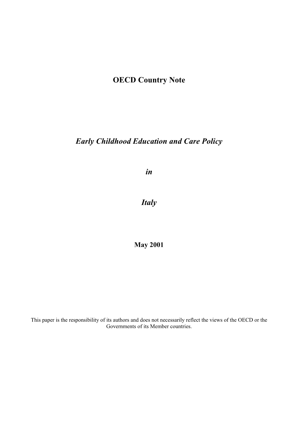 OECD Country Note Early Childhood Education and Care Policy in Italy