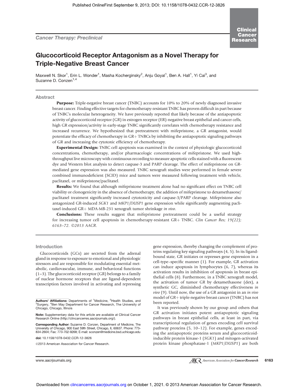 Glucocorticoid Receptor Antagonism As a Novel Therapy for Triple-Negative Breast Cancer