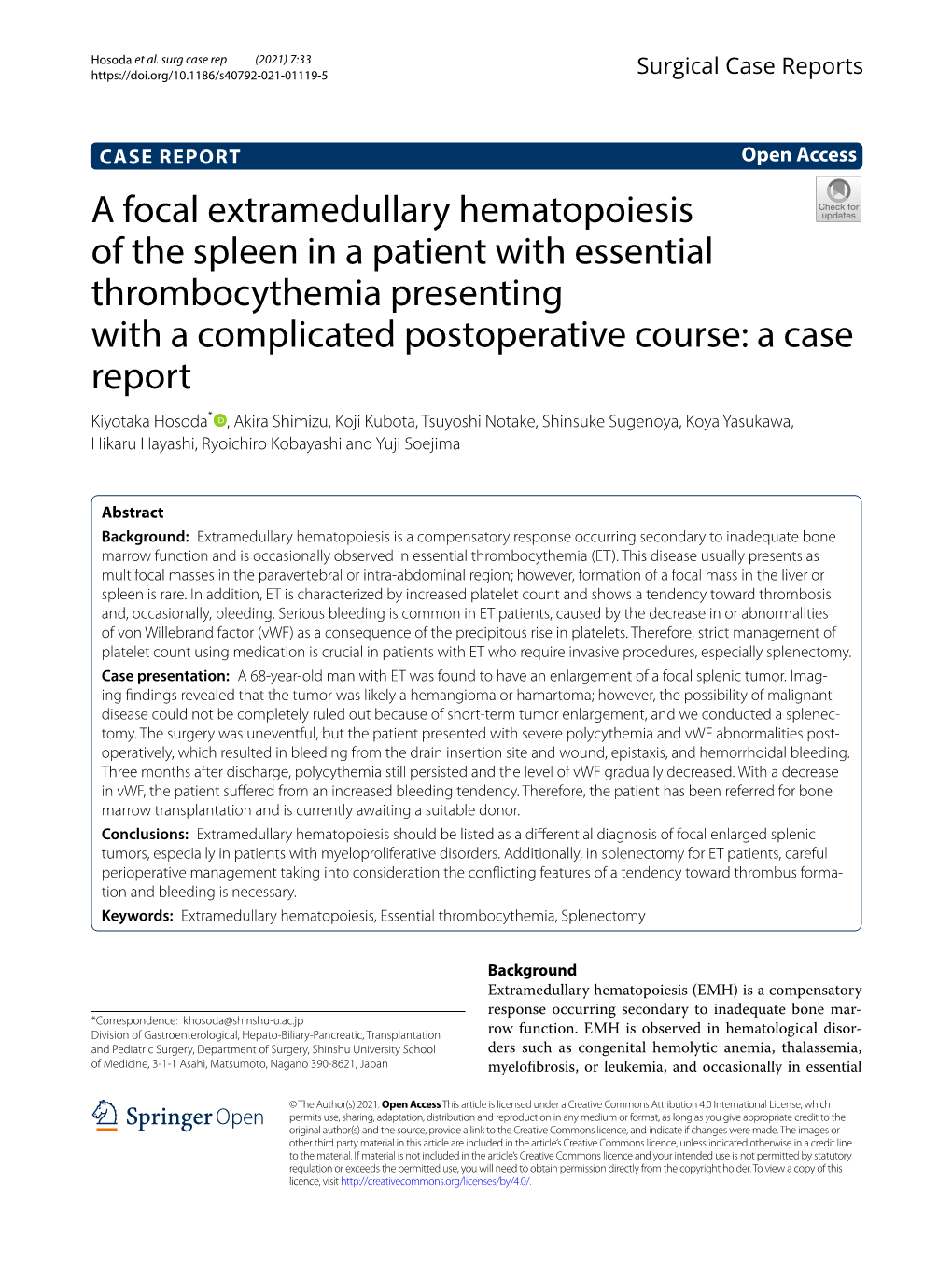 A Focal Extramedullary Hematopoiesis of the Spleen in a Patient With