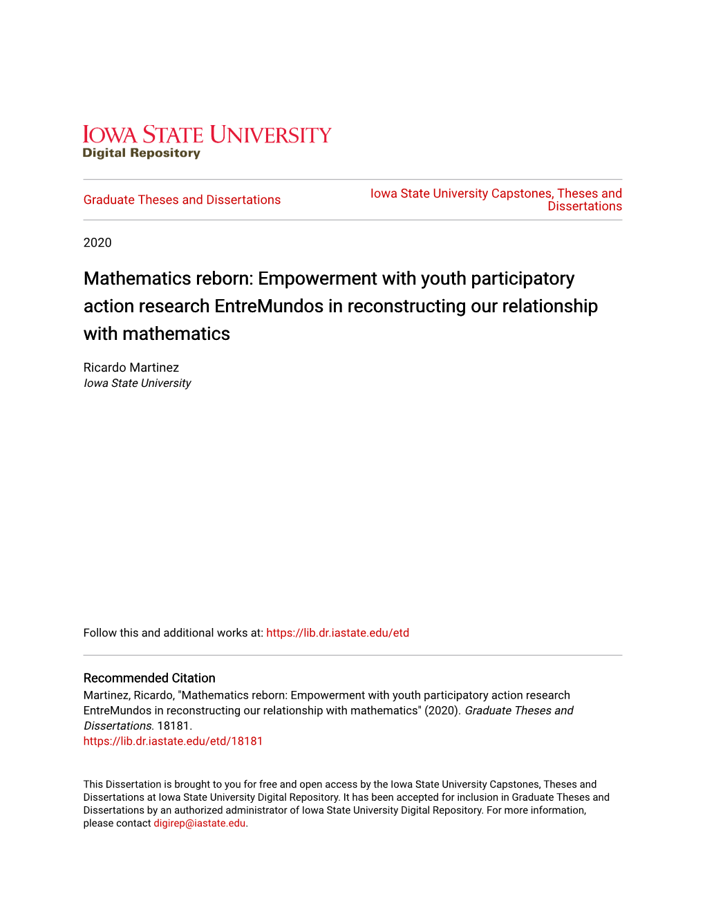 Mathematics Reborn: Empowerment with Youth Participatory Action Research Entremundos in Reconstructing Our Relationship with Mathematics