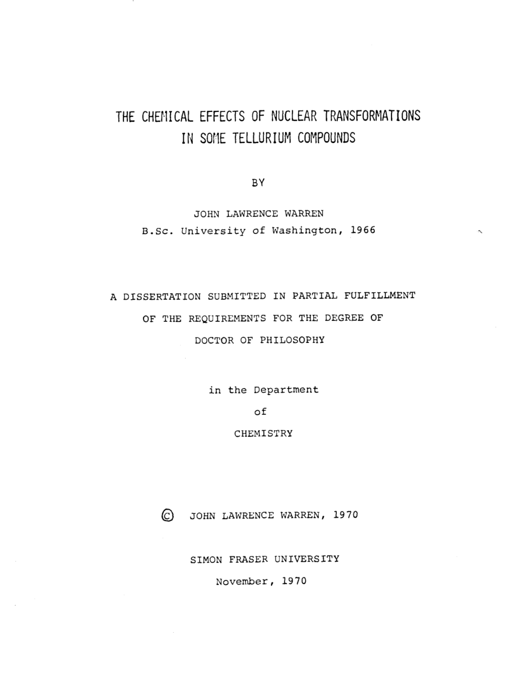 The Chemical Effects of Nuclear Transformations in Some Tellurium